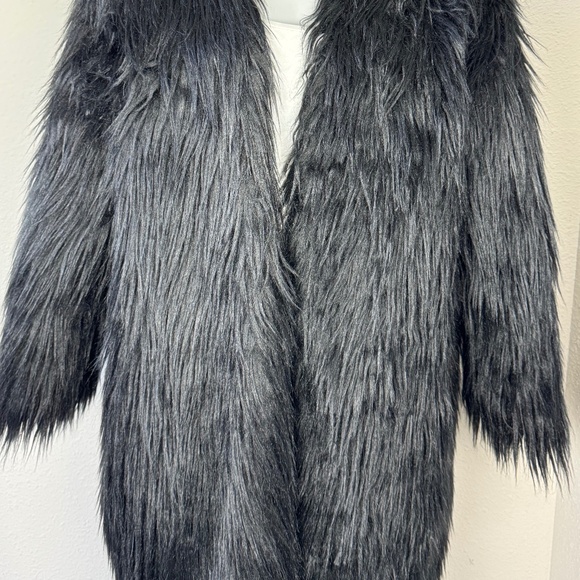 Women's Black Faux Mongolian Lamb Fur Faux Mid-length Jacket Coat Warm Size 10 - Picture 2 of 4